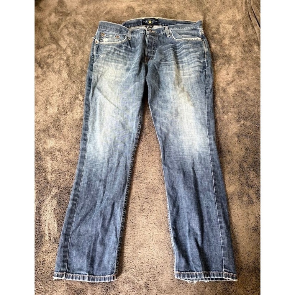 Lucky Brand 227 Original Boot Jeans Mens 38x30 Blue Denim Button Fly Bootcut